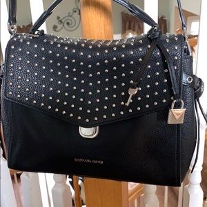 MIchael Kors silver stud black pebble leather bag